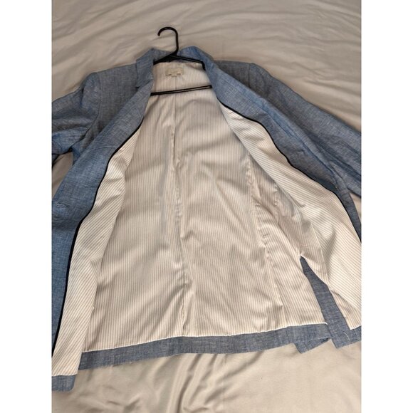 LOFT Linen Cotton One Button Chambray Blazer Women’s Size 10 Blue Work Jacket - Picture 7 of 9